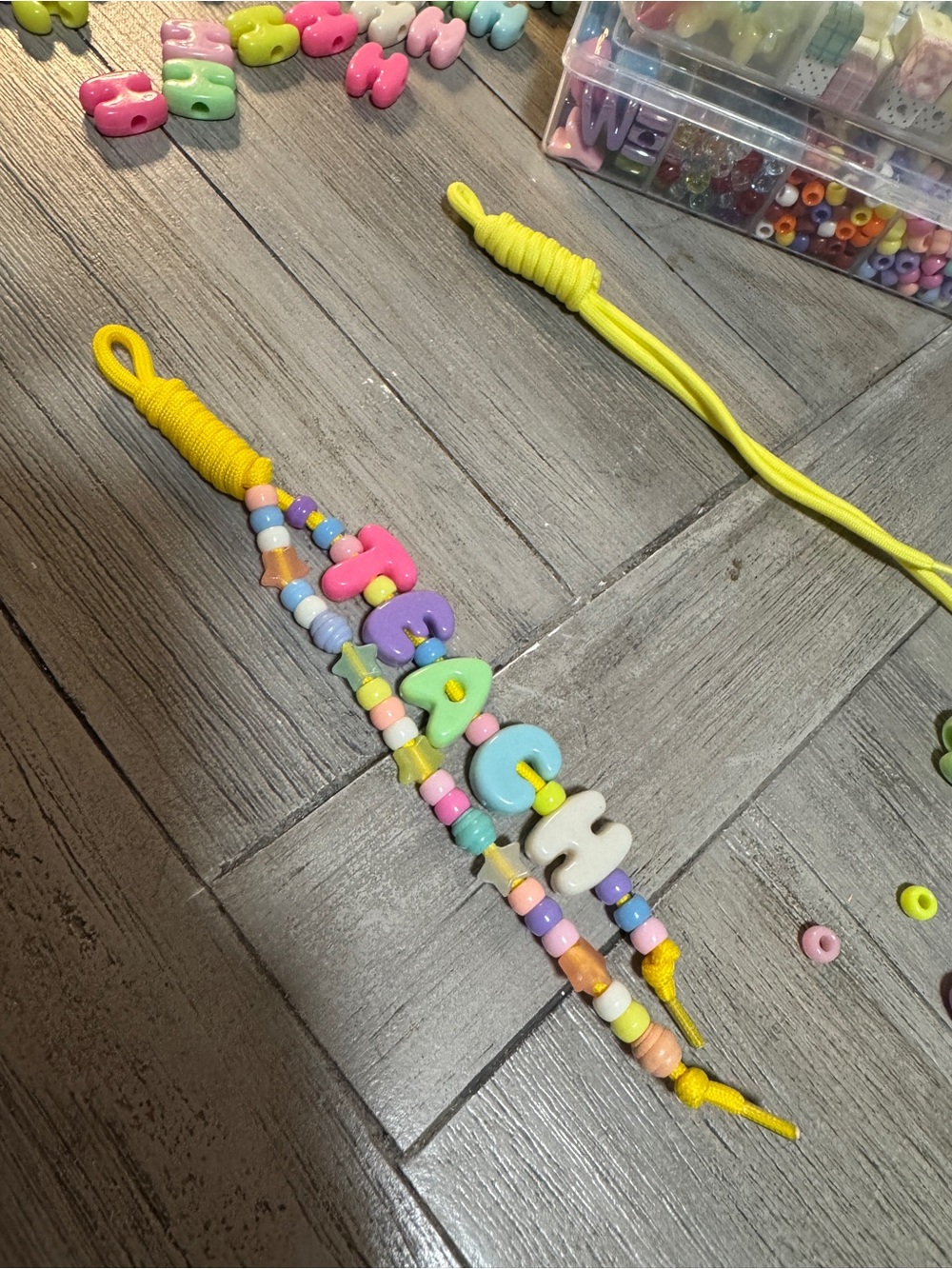 Bauble bar dupe keychain teacher Bead Bracelet – Yellow Cord, Pastel Letters